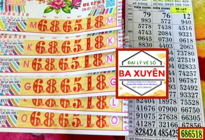 Đại lý Ba Xuyên đổi thưởng cho một khách hàng trúng độc đắc 6 vé số Đà Lạt. Ảnh: ĐLVS Ba Xuyên